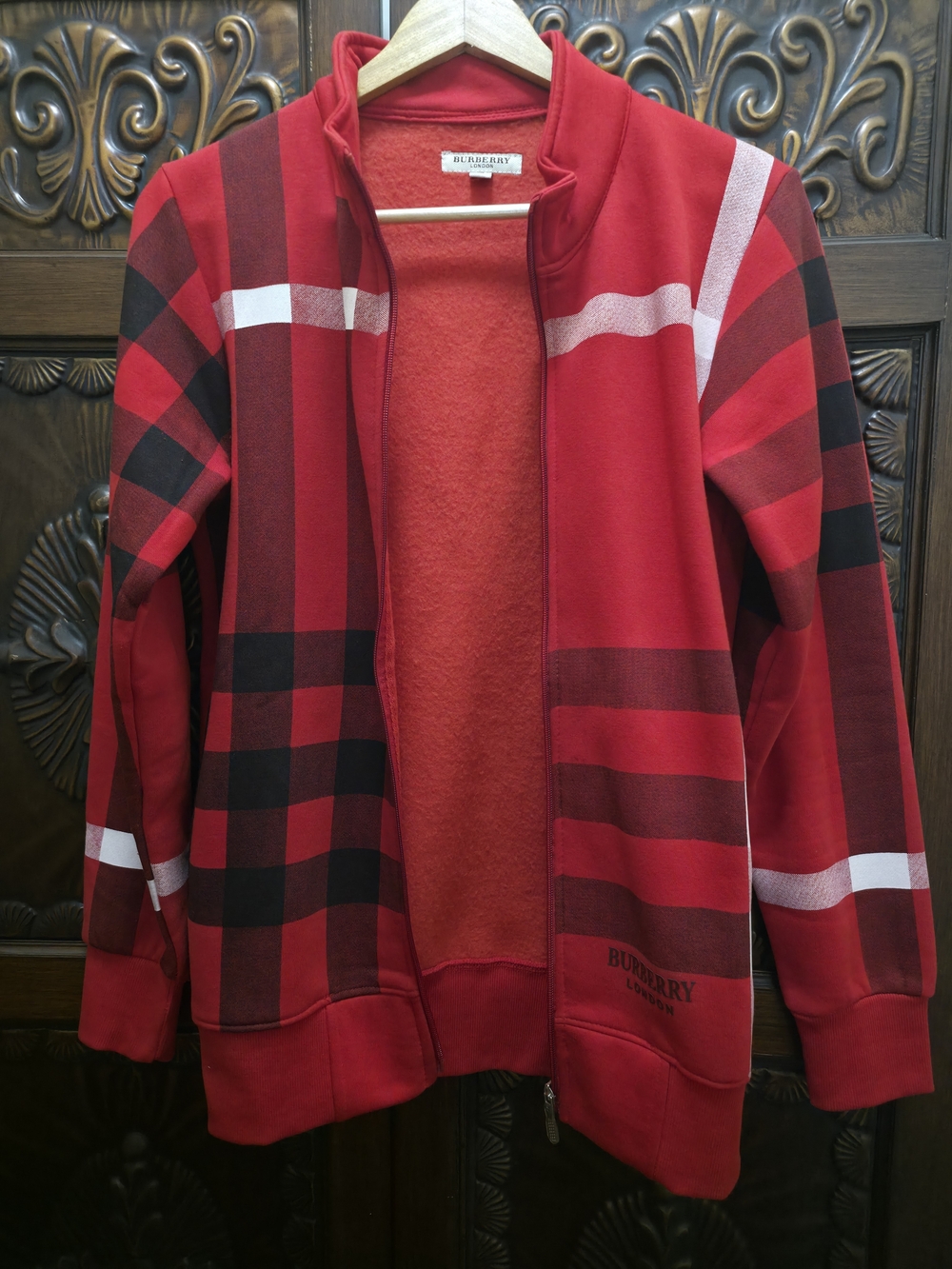 Burberry Deep Red Plaid Zip Jacket. - Picture 7 of 11